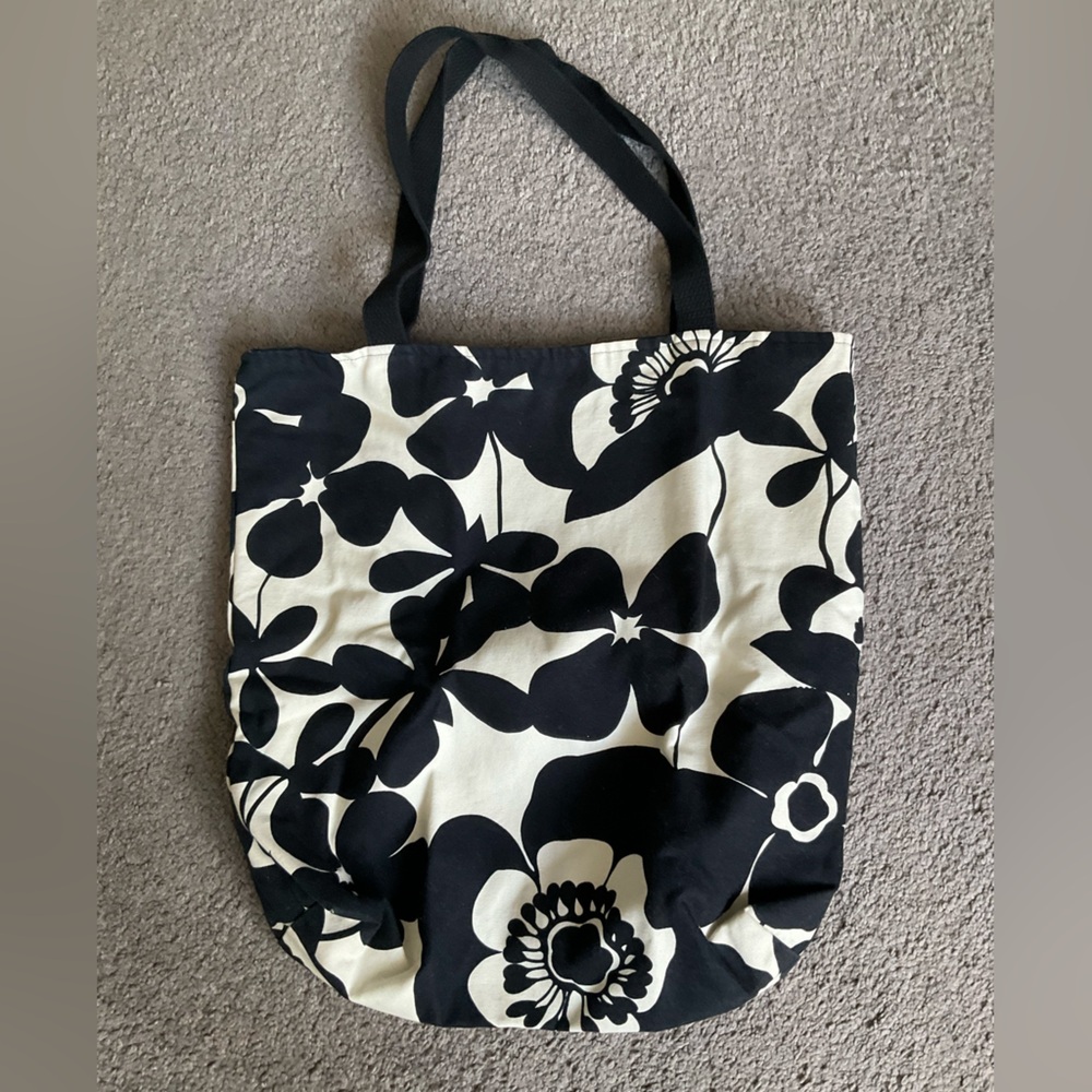 Floral Black and White Tote Bag